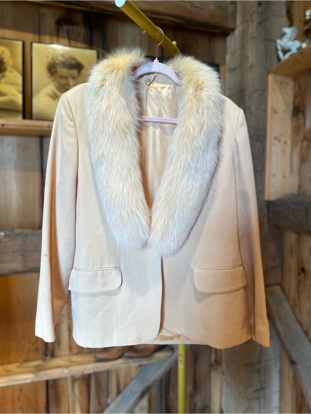 Women's Peach Faux Fur Collar Coat